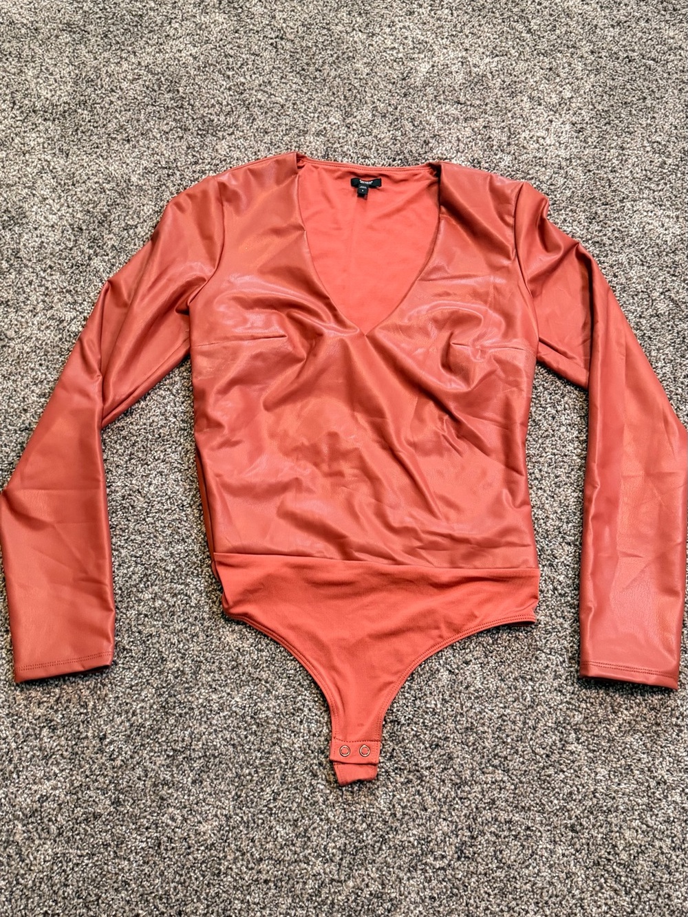 Express Body Contour Rust Orange Faux Leather Bodysuit